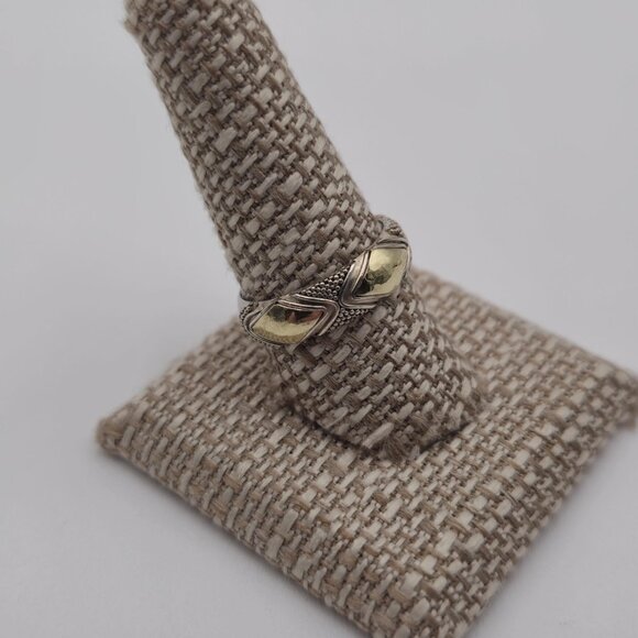 Size 9.75 Sterling Silver & 18kt Gold Unique Pattern Ring A2105 - Picture 2 of 8